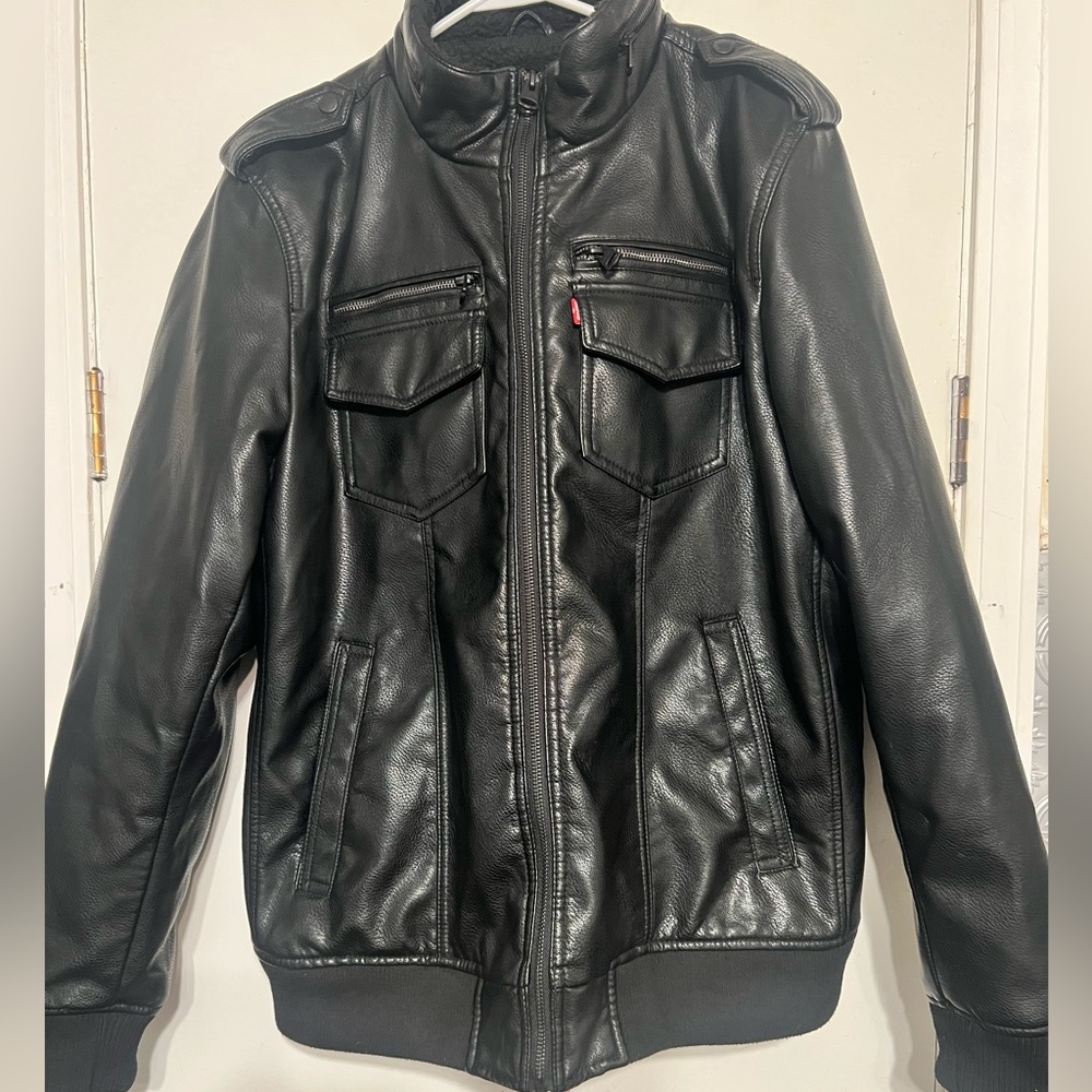Levi's Men Black Leather Jacket Size L